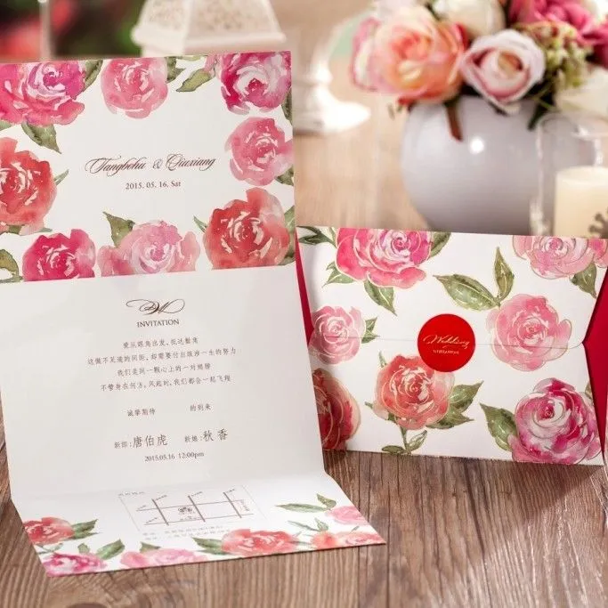 2015 flores rojas tarjeta de invitación de boda para romántico ...