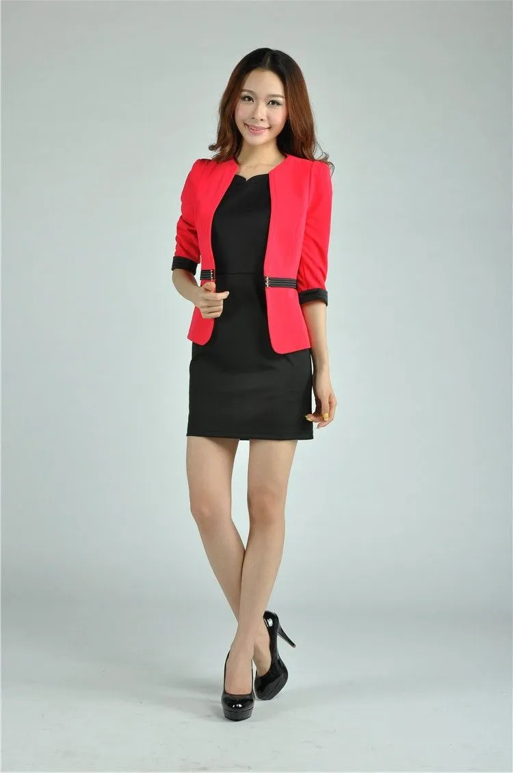 2015 nueva Formal mujeres Blazers y chaquetas delgado rojo verano ...