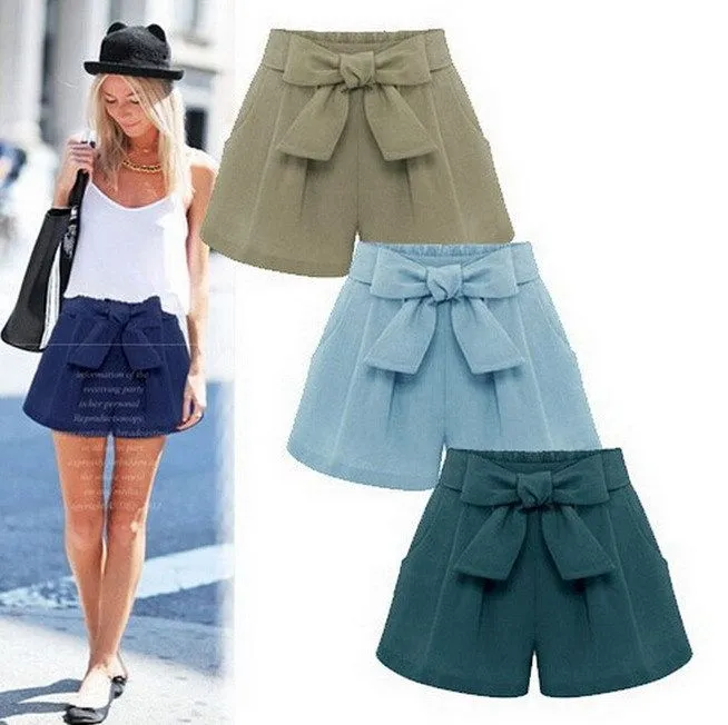 2015 Summer Casual Linen womens shorts Loose Wide Leg Blue Green ...