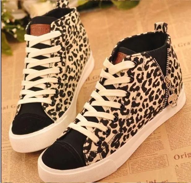 2015 tamanho 35 39 mulheres Leopard Moda Zip High Top Altura ...