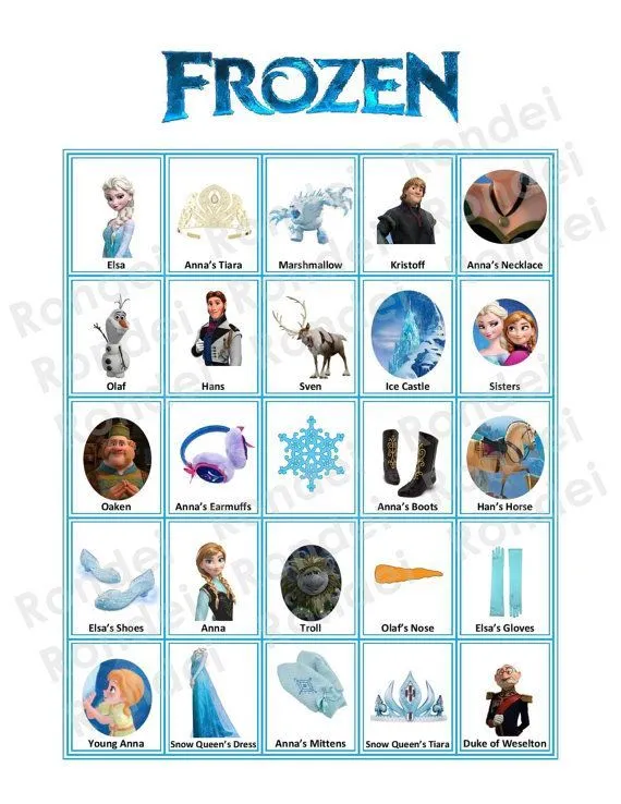 25 Cards Disney Frozen Princess Birthday Party Bingo Game ...