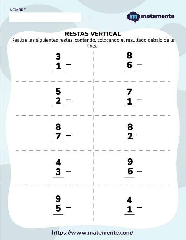 30 Ejercicios de resta vertical simple ¡Descárgalos ahora!