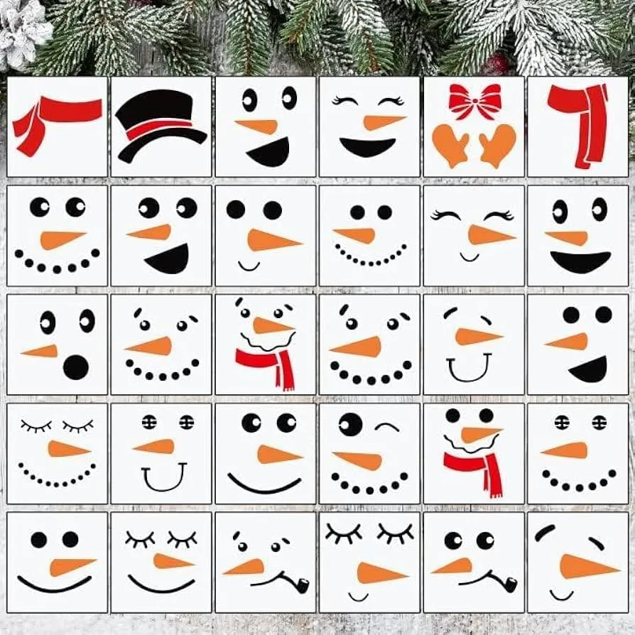 30 plantillas de muñeco de nieve de Navidad reutilizables, plantillas de dibujo de Navidad para pintar sobre bloques de madera, tela de papel de pared de 3 pulgadas : Amazon.com.mx: Hogar y