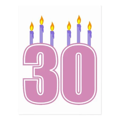 30 velas del cumpleaños (rosa/púrpura) tarjetas postales de Zazzle.