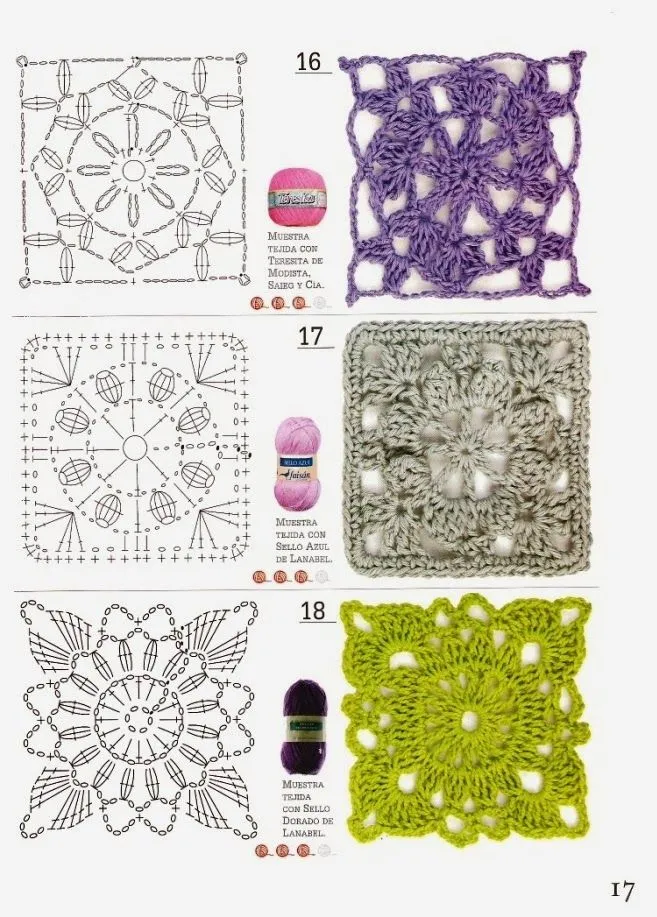 51 Patrones Cuadrados a Crochet. Revista - Patrones Crochet