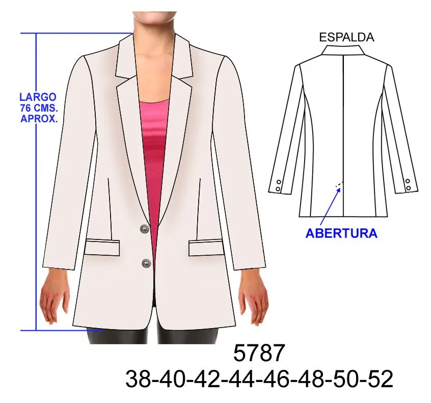 5787 BLAZER HOLGADO TIPO SACO CON SOLAPA BAJA – Moldes Para Confeccion ,  Moldes para ropa , Pdf Patterns , sewing patterns PDF,www. pdfpatterns.net  ,pdf sewing patterns design ,Escalados de ropa ,Graduaciones ,