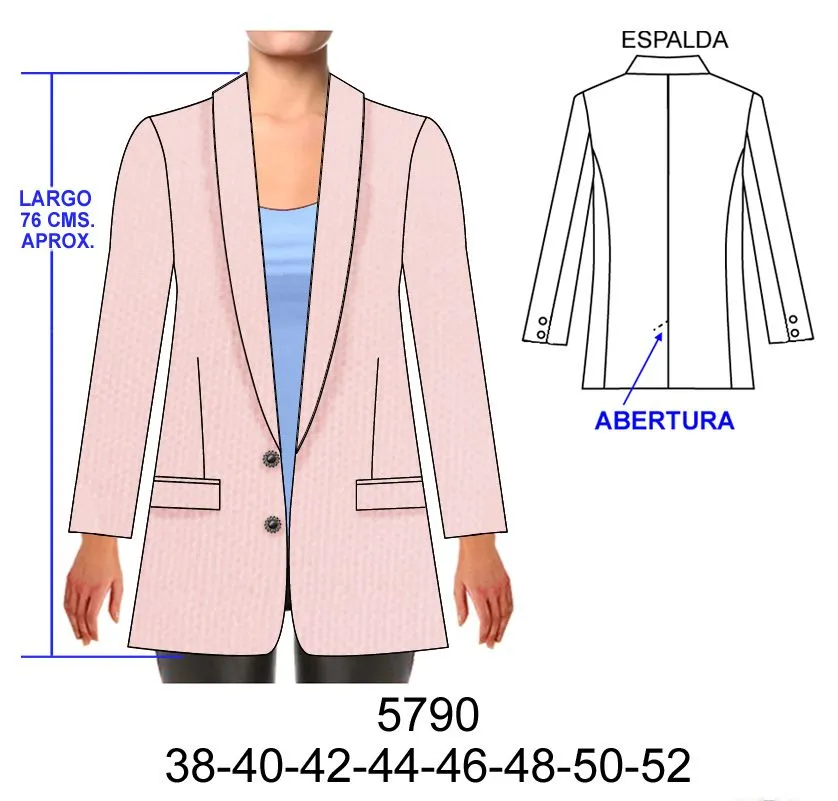 5790 BLAZER CUELLO SMOKING, HOLGADO TIPO SACO CON SOLAPA BAJA – Moldes Para  Confeccion , Moldes para ropa , Pdf Patterns , sewing patterns PDF,www.  pdfpatterns.net ,pdf sewing patterns design ,Escalados de