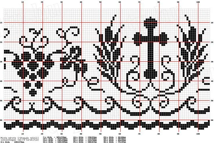 6-a.png (1343×895). Filet crochet, cruces, espigas y uvas ...