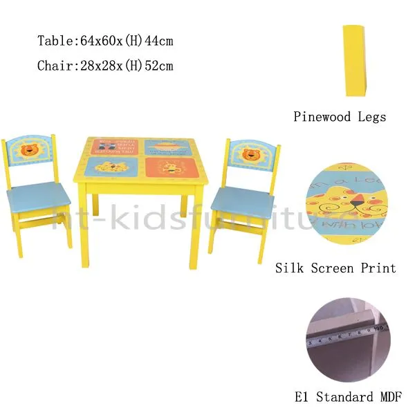 60 * 60 (h) 44 cm MDF E1 y pino Animal Print niños cuadrados mesa ...