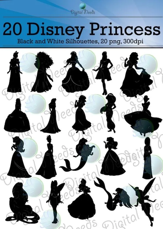 95 Siluetas / 20 Princesas Disney / 25 Sirenas / por DigitalNeeds