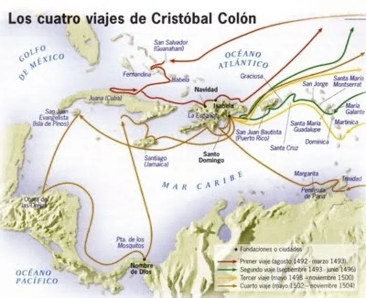 Mapa de los cuatro viajes de cristobal colon - Imagui