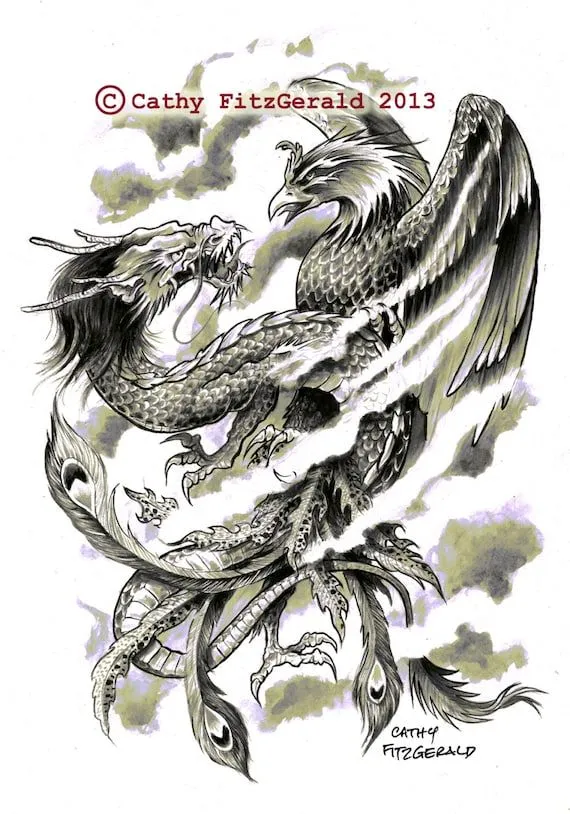 A4 Dragon Phoenix japonés Tattoo Art Print Cathy por misslilylocket