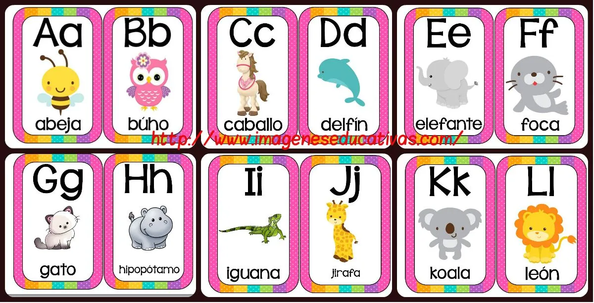 Abecedario animales formato tarjetas imprimibles – Imagenes Educativas