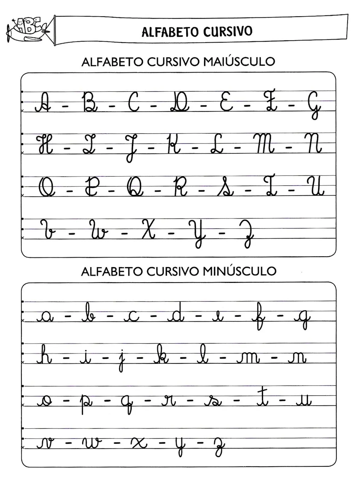 Abecedario completo en letra cursiva para imprimir - Imagui