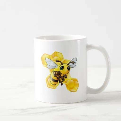 Abeja del dibujo animado con el panal taza de café de Zazzle.