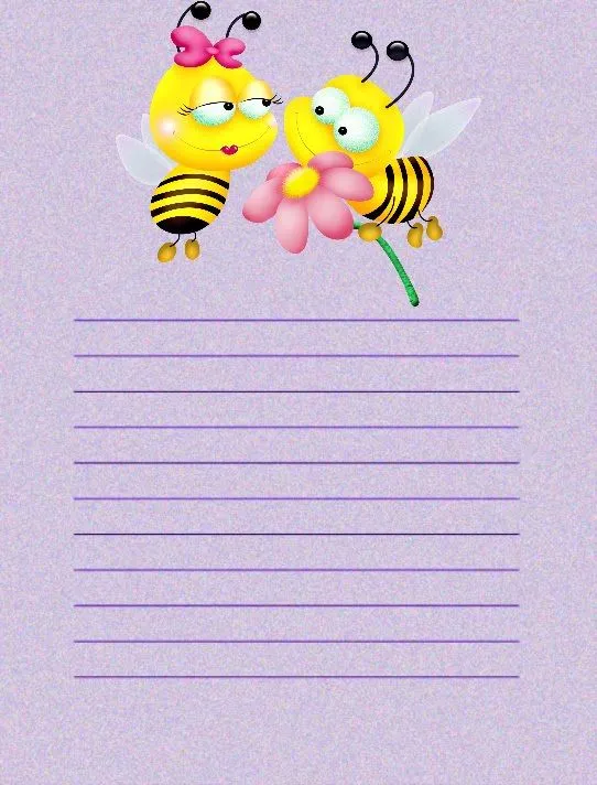 ABEJAS CON LAZITO Y FLOR PAPEL DE CARTA INFANTIL : PAPEL DE CARTA