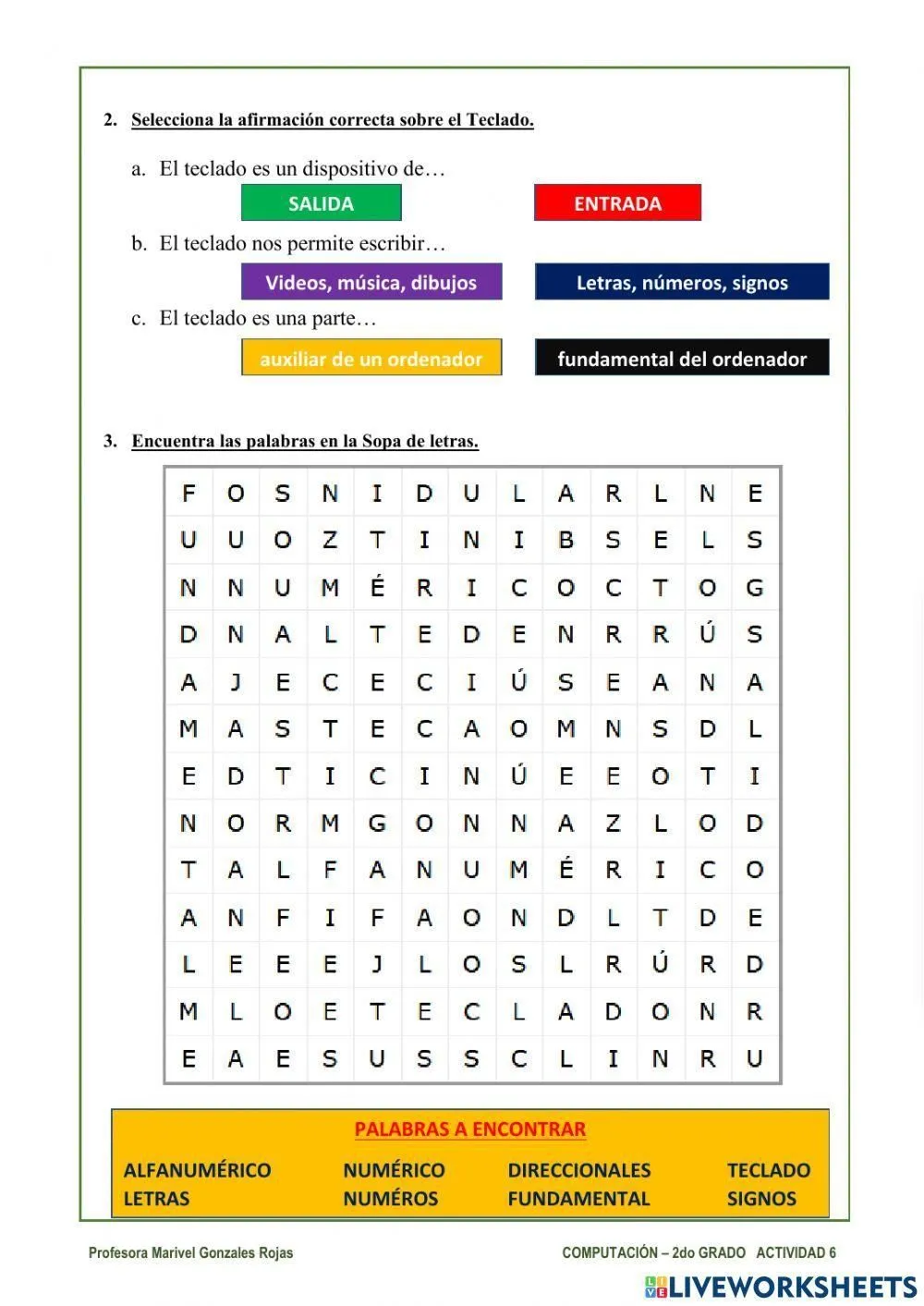 Actividad 6: el teclado y sus partes worksheet | Live Worksheets