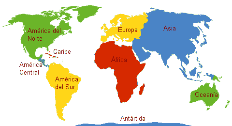 Mapa mapamundi con sus cinco continentes - Imagui