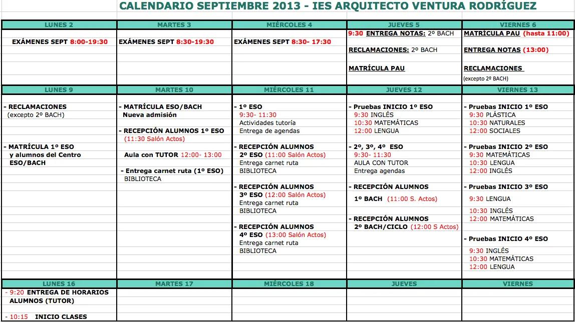 Actividades Lectivas Septiembre 2013, en el IES A. Ventura ...