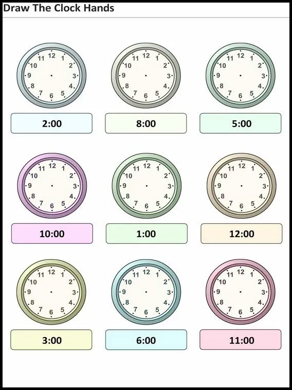 Actividades para niños de inicial Pon las agujas del reloj 15