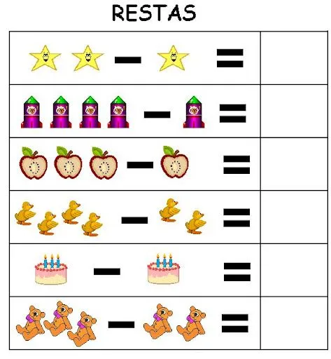 Actividades de resta para Preescolar - Imagui