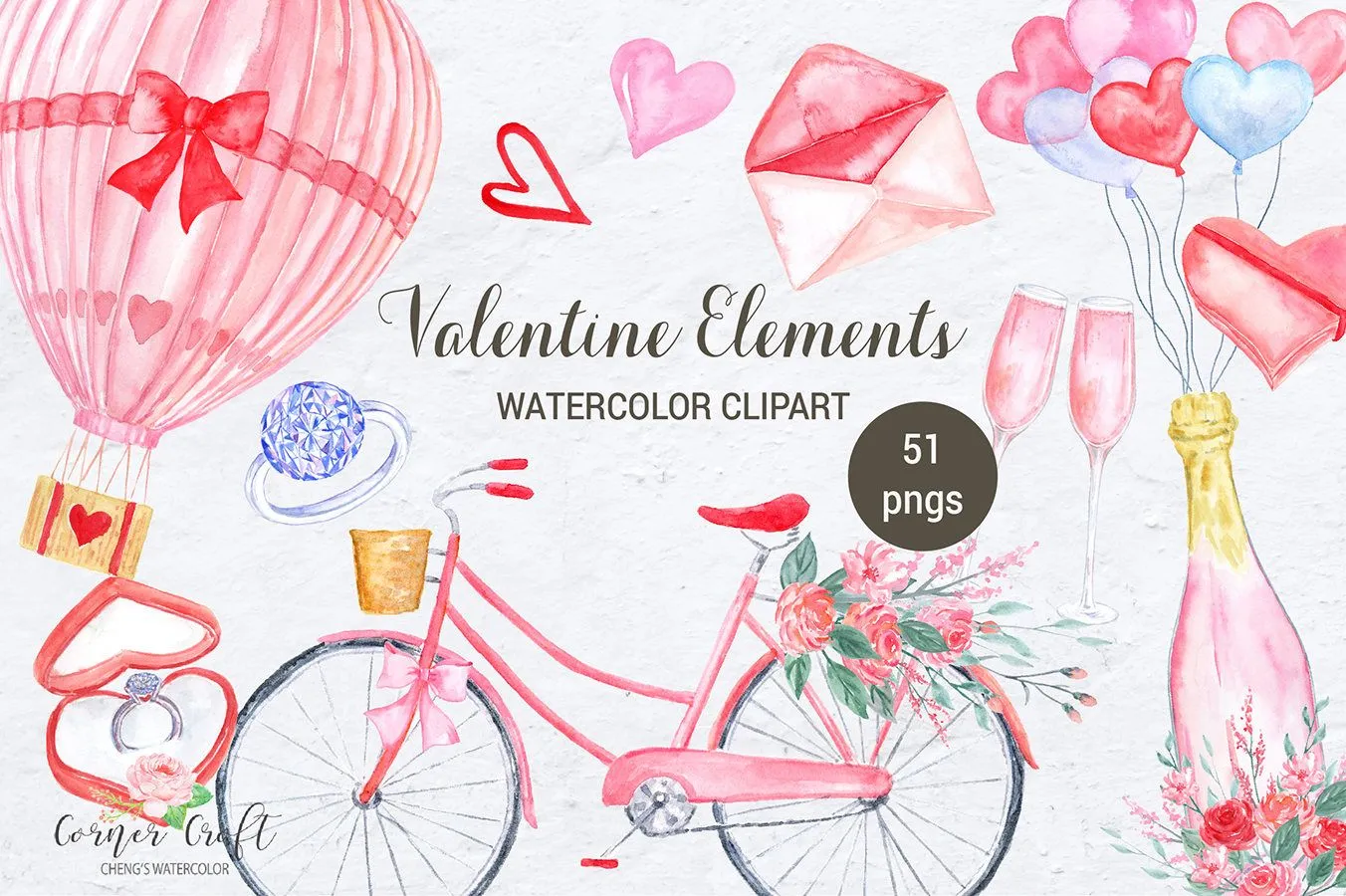 Acuarela clipart elementos de San Valentín globo de aire - Etsy México