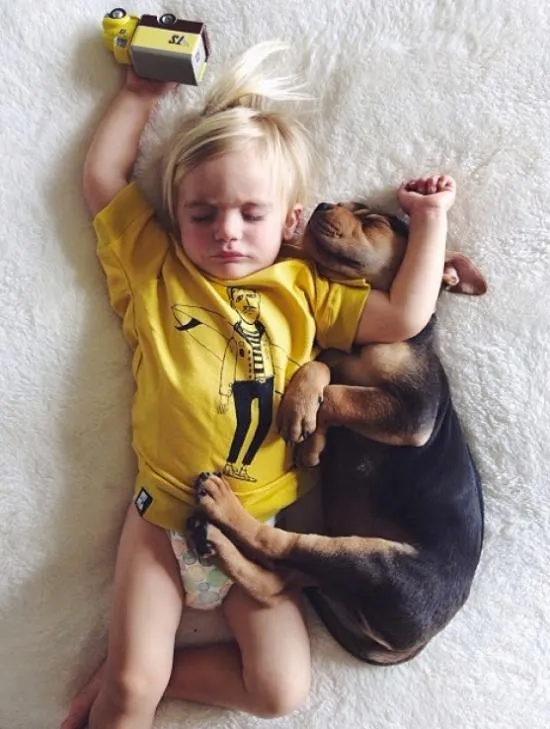 Adorables Fotos de Niños durmiendo la Siesta con Perros - Part 2