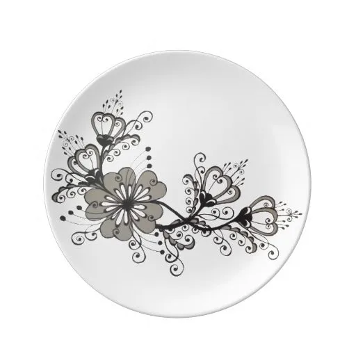 Adorno surrealista folclórico del dibujo negro platos de cerámica ...