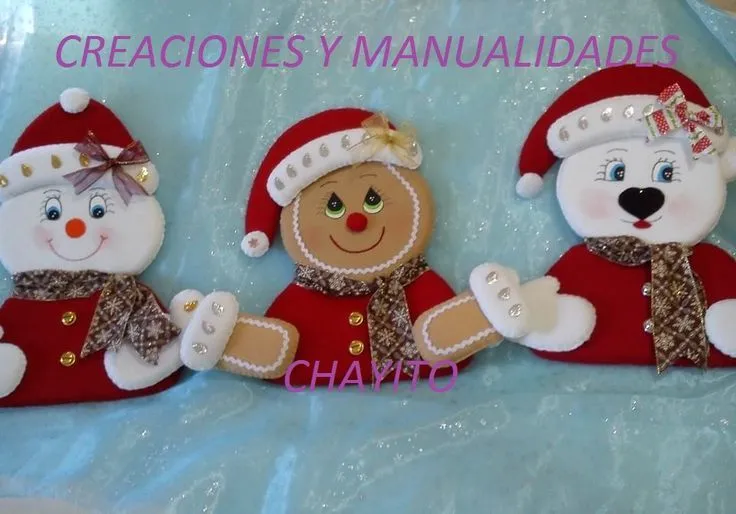 ADORNOS NAVIDEÑOS DE FIELTRO OSO GALLETA Y MUÑECO DE NIEVE ...