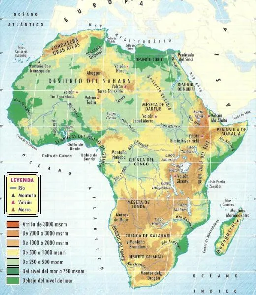 África Septentrional: MAPA FÍSICO.