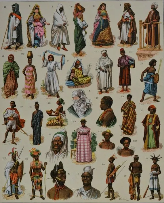 Africanos. Trajes típicos en África a por AntiqueBookPlate en Etsy