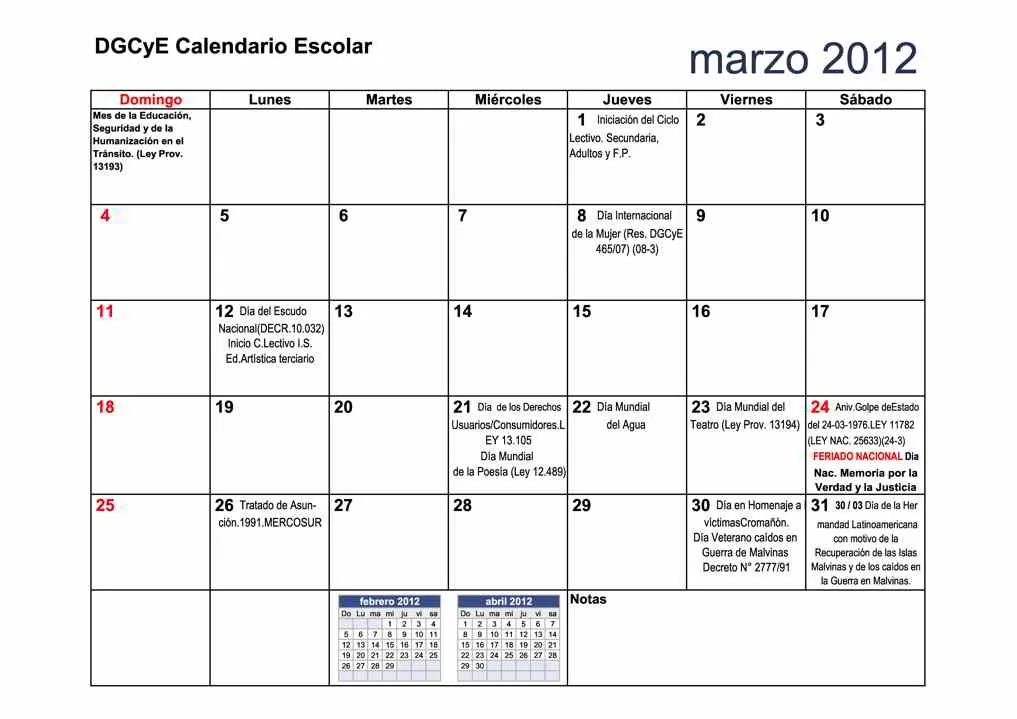 Agenda y calendario escolar DGCyE, Febrero 2012- diciembre 2012 ...