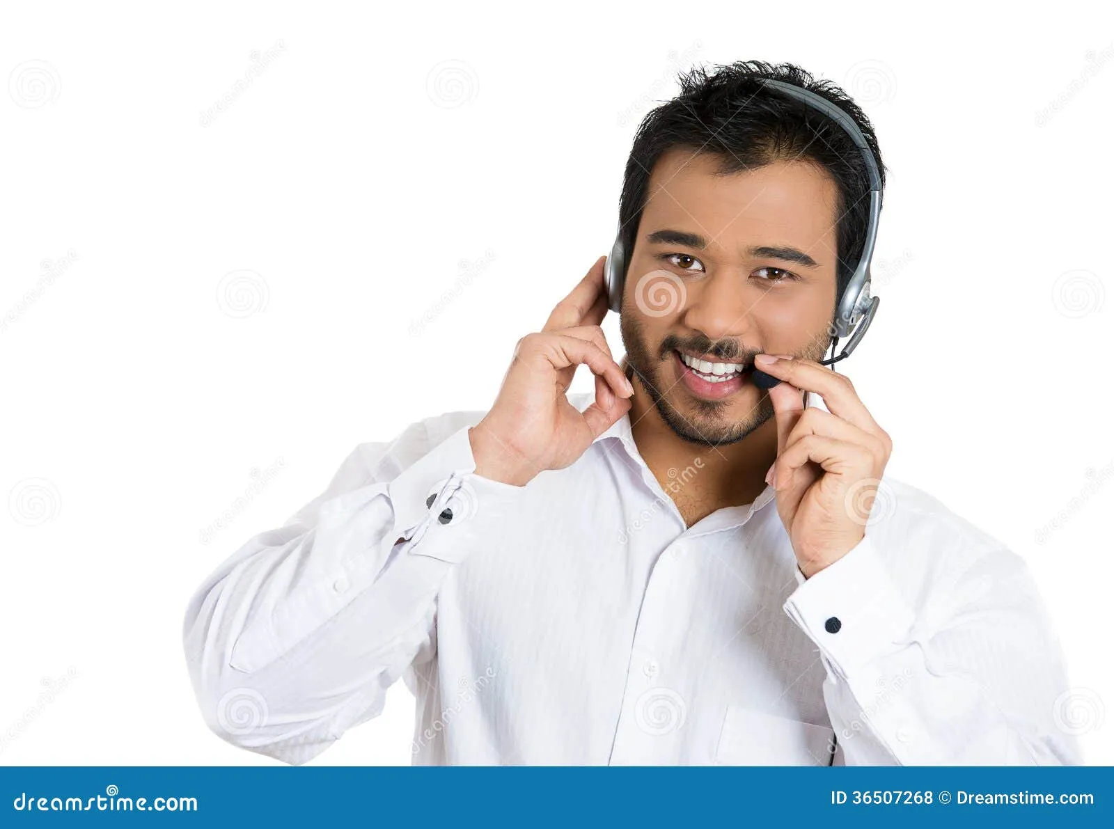 Agente Sonriente Del Centro De Llamada Que Habla Con Las ...