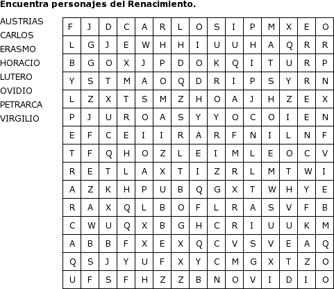 Sopa de letras con nombre propios del Renacimiento | Cuaderno ...