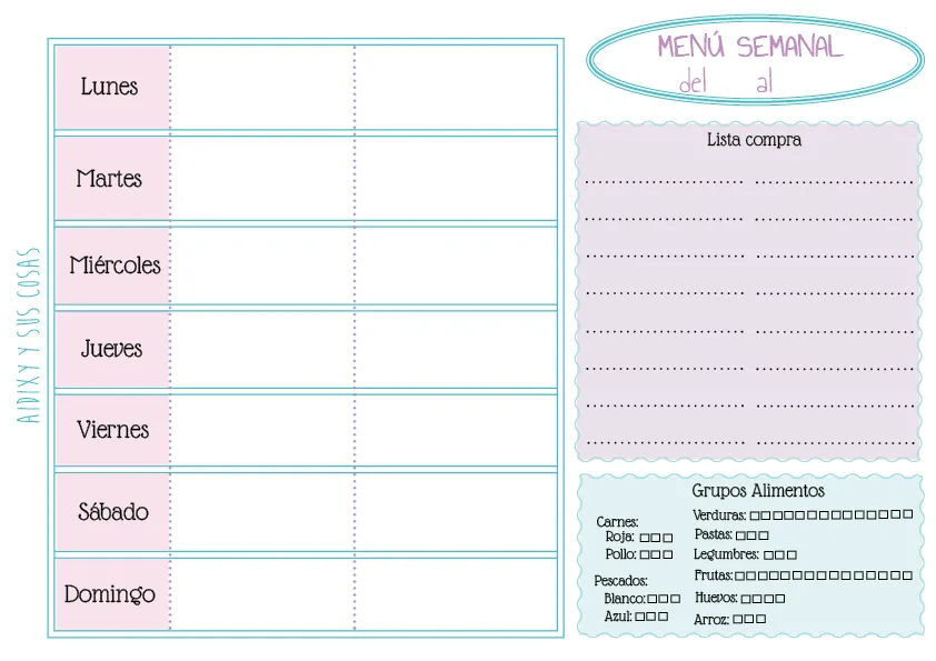 Aidixy y sus Cosas: Menú Semanal y Freebie