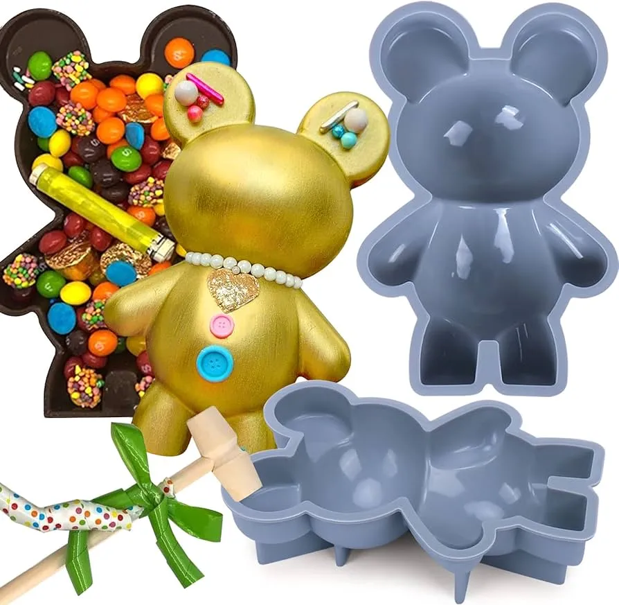 AIERSA - Moldes de silicona de oso de chocolate, 2 piezas 3D de oso de  peluche rompible