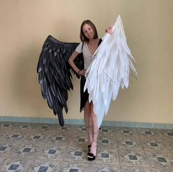 Alas de ángel blanco y negro alas del diablo cosplay de alas - Etsy México