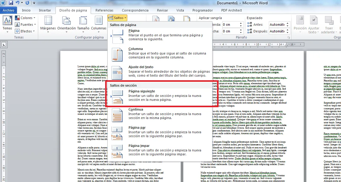 Alcasoft: Cambiar orientación de una página en Word 2010