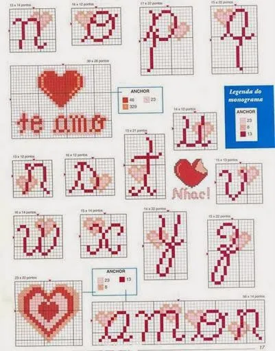 Alfabeto con corazones para punto de cruz. | Oh my Alfabetos!