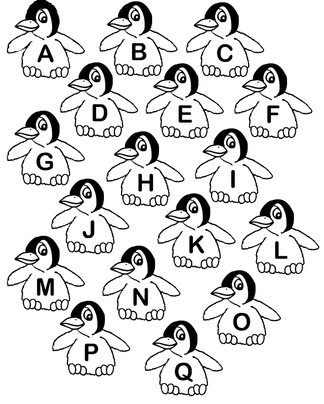 Alfabeto de Pinguinos para colorear