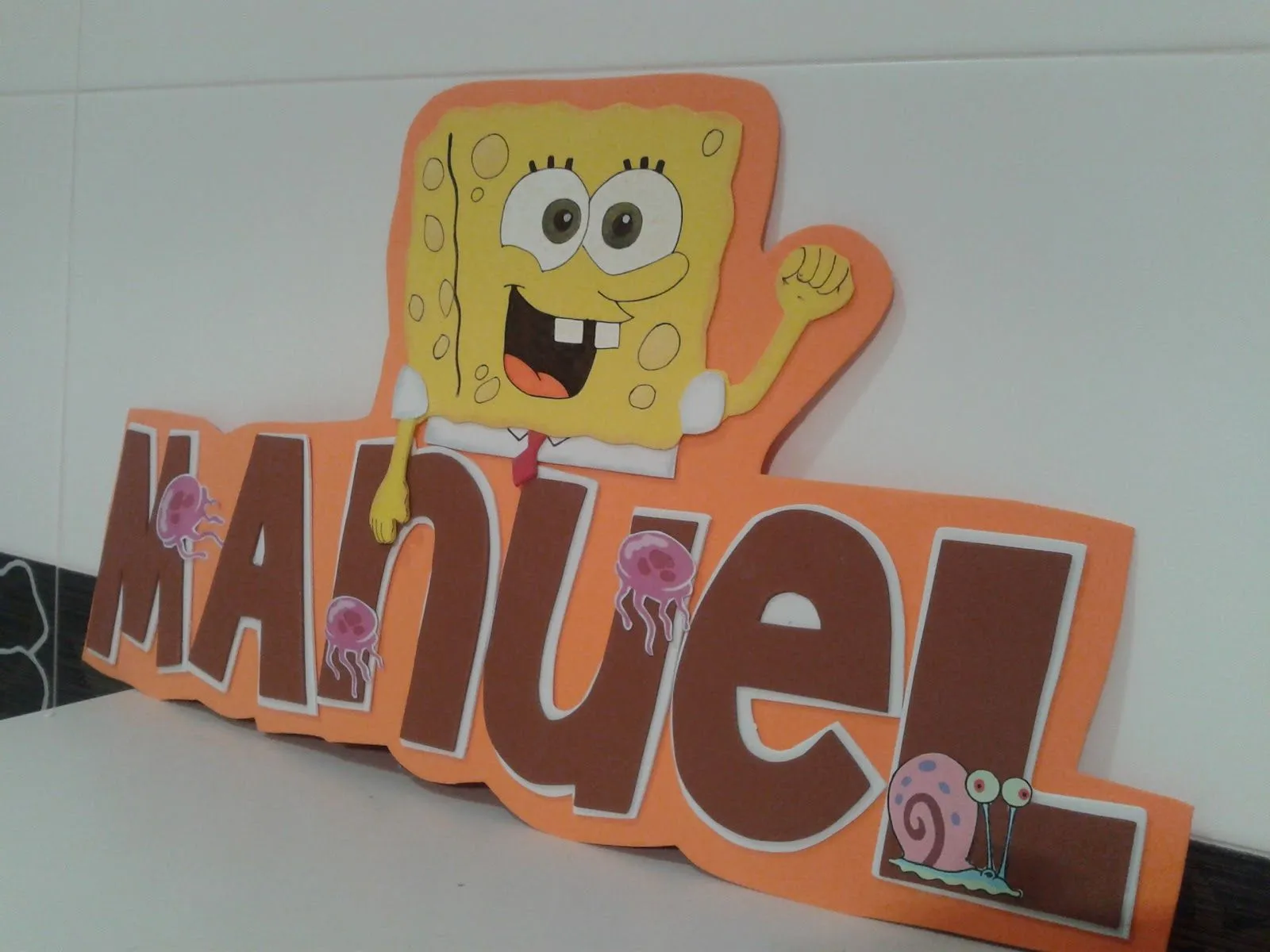 ALFILERES DE BODA MARTOS: Bob Esponja en goma eva con nombre Manuel