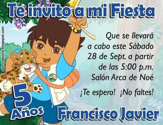 All Invitations: Go Diego Go