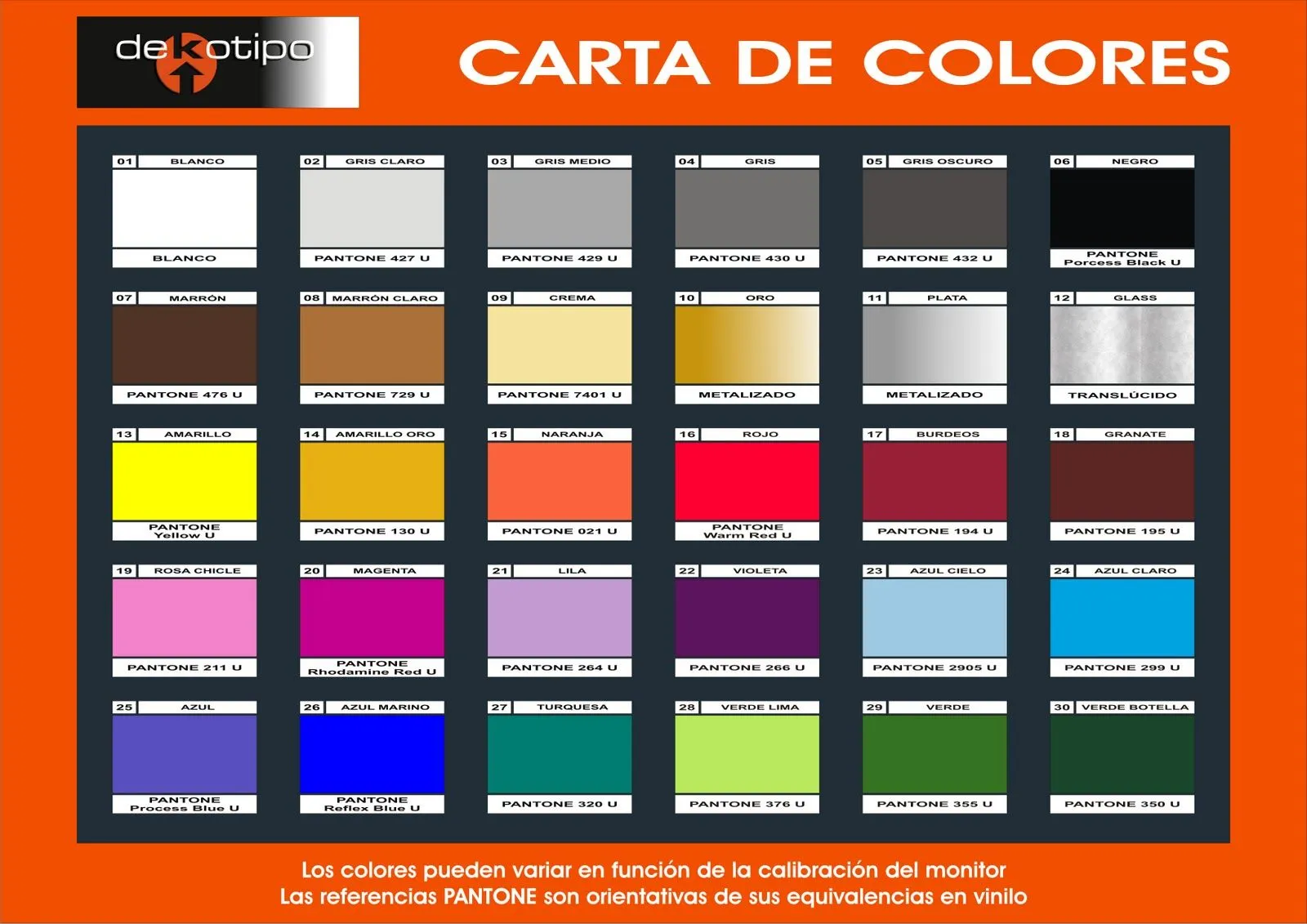 Alta Decoración en Vinilo: Carta de colores