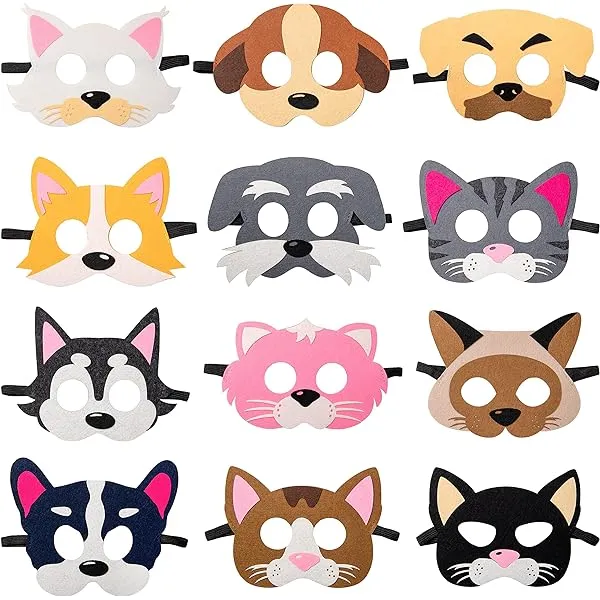 Amazon.com: CY2SIDE 12 máscaras elásticas y de fieltro con temática de  perros y gatos para niños, disfraz de perro y gato, suministros para  fiestas de disfraces, suministros para niños y niñas, para