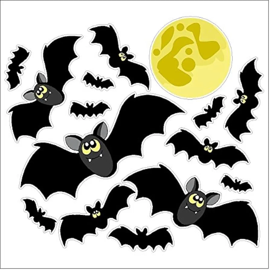 Amazon.com: Dibujos animados murciélagos y luna estática Cling Window  Halloween calcomanías extraíble y reutilizable Halloween se aferra : Hogar  y Cocina