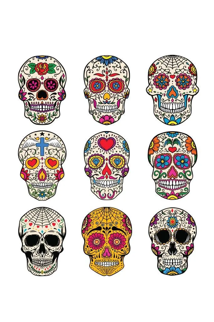 Amazon.com: Hermoso collage de calaveras de azúcar, estilo muertos, dibujo  artístico, cartel de papel grueso, 8 x 12 pulgadas : Hogar y Cocina