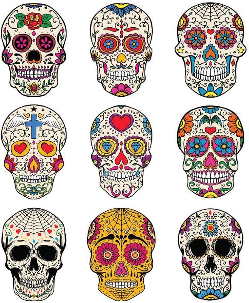 Amazon.com: Hermoso collage de calaveras de azúcar, estilo muertos, dibujo  artístico, genial y grande, arte de póster gigante, 36 x 54 pulgadas :  Hogar y Cocina