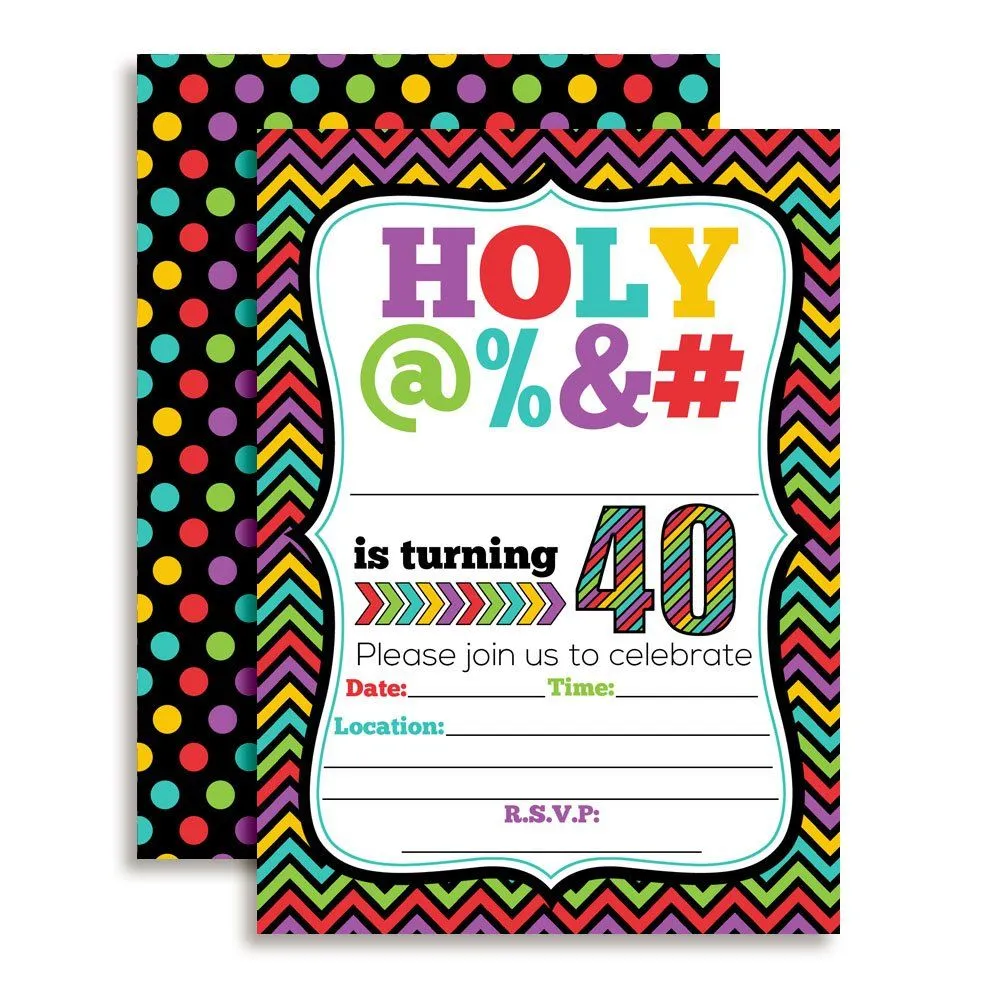 Amazon.com: Holy @% invitaciones para fiesta de cumpleaños número 40, 20  divertidas tarjetas de relleno de 5 x 7 pulgadas con veinte sobres blancos  para cumpleaños de hitos por AmandaCreation : Hogar y Cocina