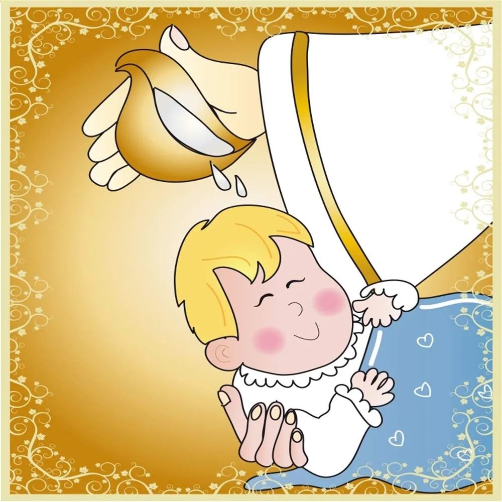 Amazon.com: Laeacco 10x10 pies de dibujos animados bebé bautismo escena vinilo lindo pelo dorado recién nacido ser bautizado por el Pastor borde floral dorado fondo foto niño fiesta fiesta fiesta fiesta bebé