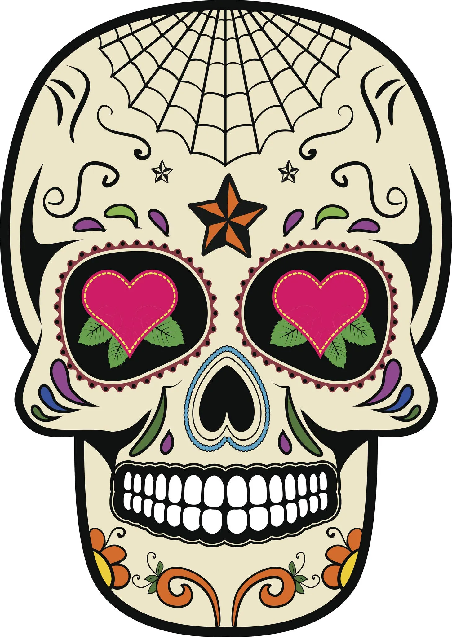 Amazon.com: Dia De Los Muertos Calavera de azúcar con colorido araña Web  corazón estrellas y flores dibujos animados vinilo adhesivo : Automotriz